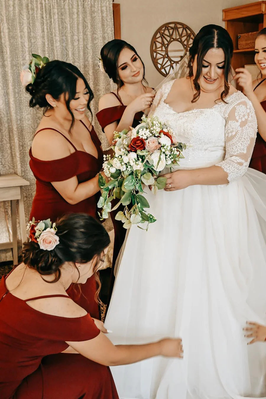 Elegant Off-the-Shoulder Burgundy Mermaid Bridesmaid Dress for Weddings & Formal Events - Perfect for Beach Weddings, Evening Galas & Special Occasions