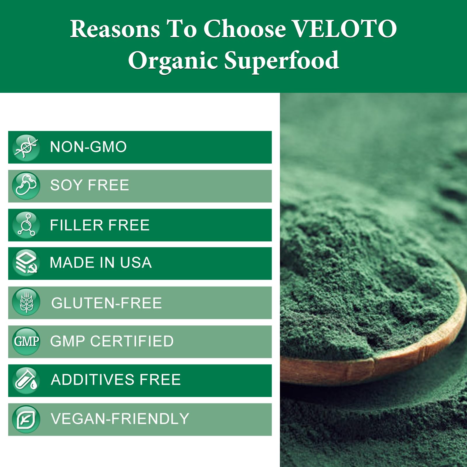 Organic Spirulina Powder Superfood - 1 Pound (16 Ounce) | Vegan Protein, Antioxidants & Vitamins Supplement for Immune Support | Non-GMO, Gluten-Free | Smoothies, Detox Drinks & Health Boosters