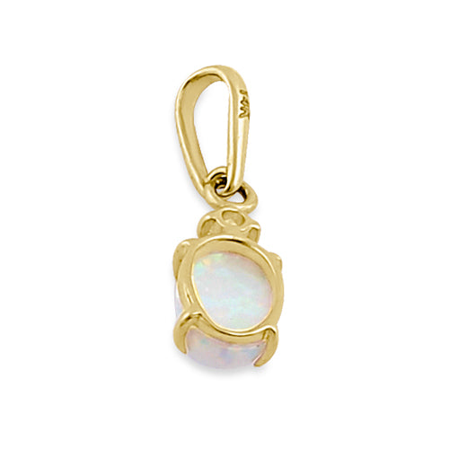 14K Solid Yellow Gold White Opal & CZ Oval Pendant Necklace - Elegant Jewelry Gift for Women, Perfect for Weddings, Anniversaries & Special Occasions