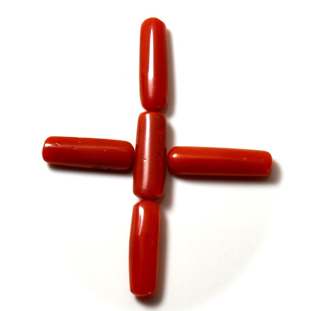 Natural Red Coral Stone Beads - 25 Carat Total (5 Pieces) - Capsule Shape Gemstones for Jewelry Making - Perfect for Necklaces, Bracelets & DIY Craft Projects