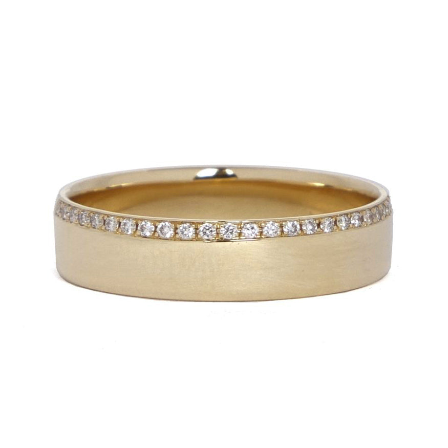 14K Yellow Gold Diamond Wedding Band for Women - 4mm Pave Diamond Ring for Bridal, Engagement, Anniversary & Everyday Elegance