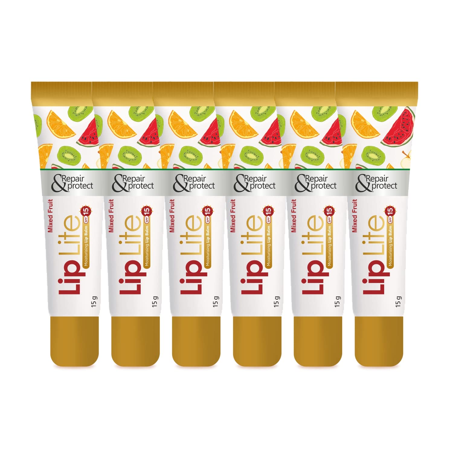 Leeford Lip Lite SPF 15 Moisturizing Lip Balm - 6 Pack (15g Each) | Mixed Fruit Flavor | Hydrating & Sun Protection for Daily Use, Outdoor Activities & Dry Weather