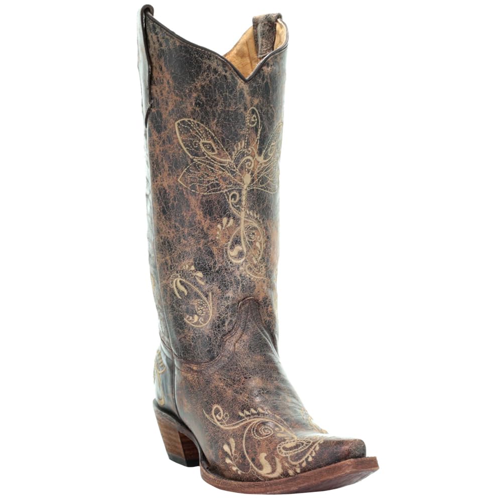 Women's Embroidered Corral Boots - Snip Toe Knee High Casual Boots with 2-3