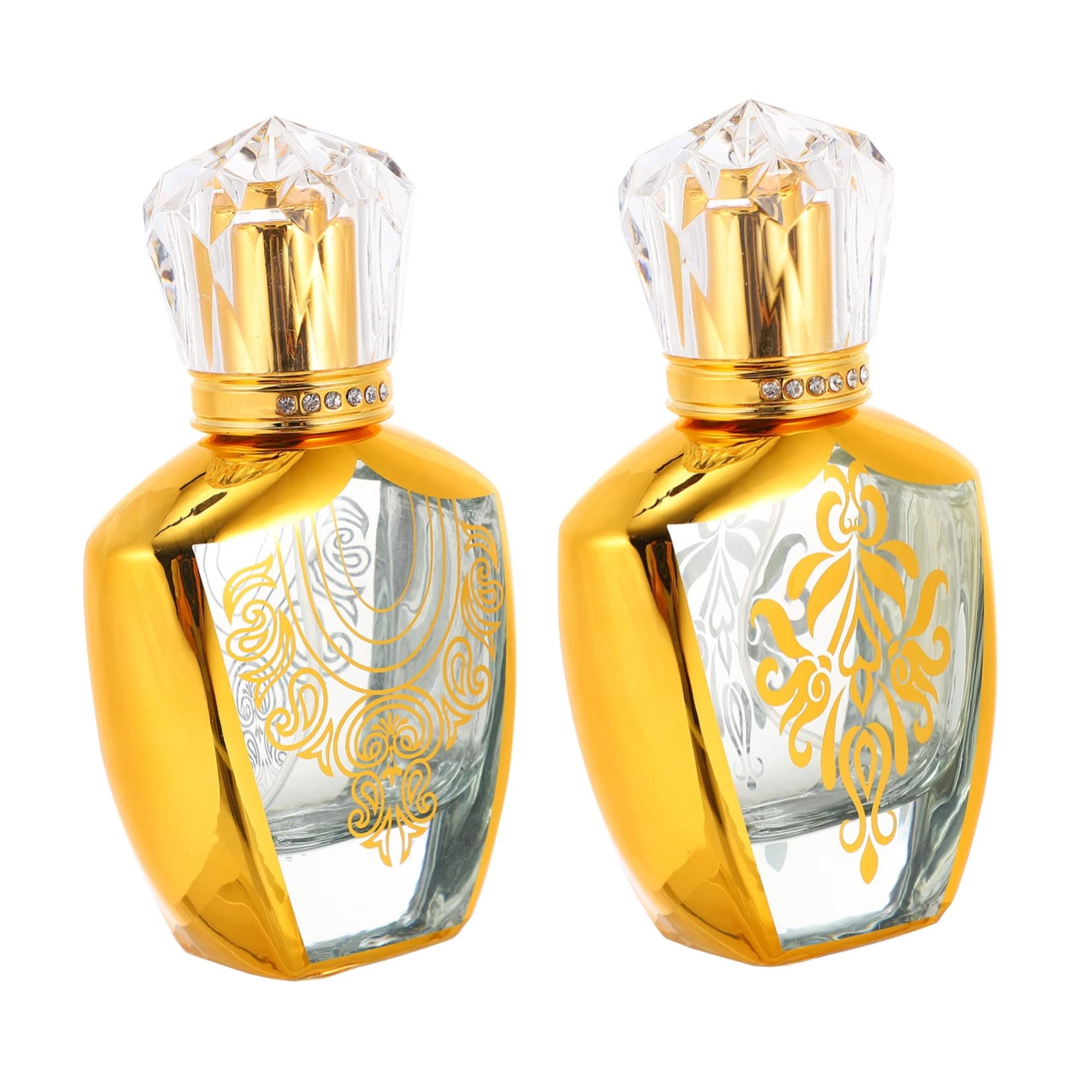 Beavorty 2-Pack Gold Glass Perfume Travel Spray Bottles - Vintage Style Refillable Fragrance Atomizer for Women & Men, Perfect for Purse, Gym Bag, Office, and Travel Accessories
