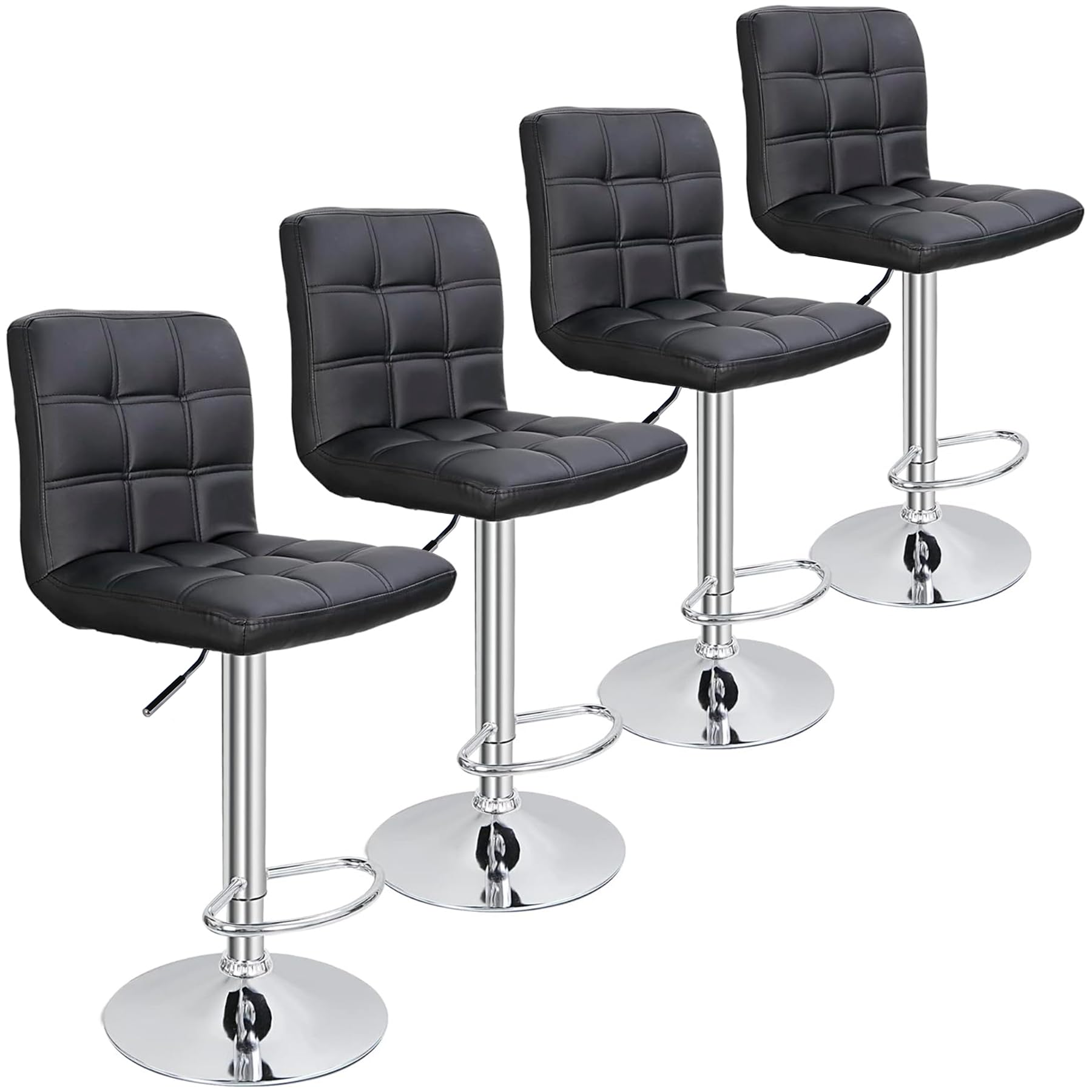 ZENY Set of 4 Adjustable Swivel Barstools - Modern PU Leather Kitchen Counter Height Stools with Square Back - Perfect for Breakfast Bars, Kitchen Islands & Home Bars