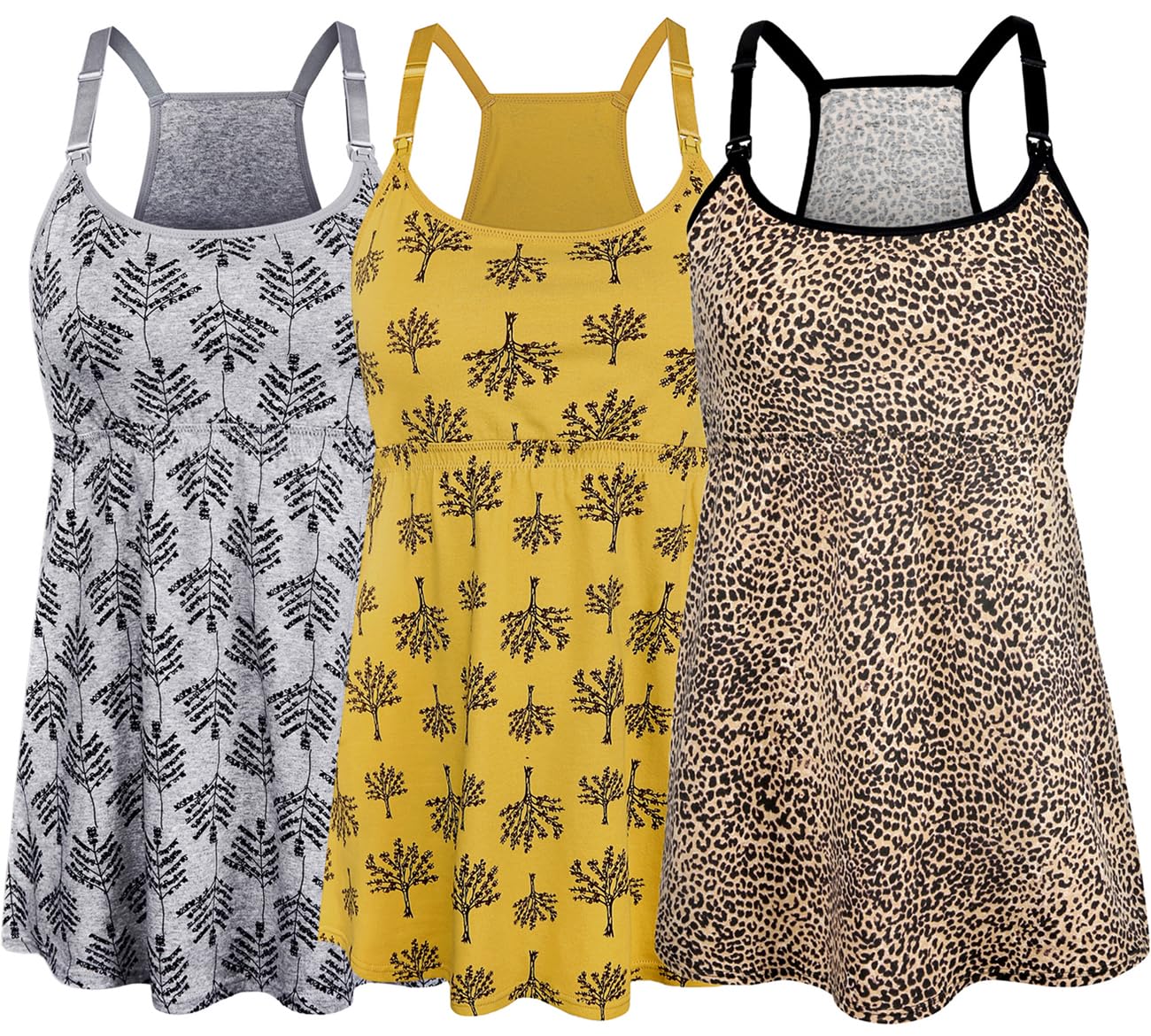 SUIEK 3 Pack Maternity Nursing Tank Tops - Soft Cotton Breastfeeding Camisole with Built-in Bralette for Comfort & Support | Perfect for Pregnancy, Nursing & Everyday Wear