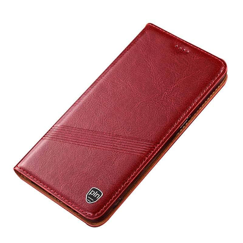 Premium Crazy Horse Genuine Leather Magnetic Case for iPhone 15 Pro - Slim Protective Cover with Strong Magnetic Grip for Everyday Use & Travel
