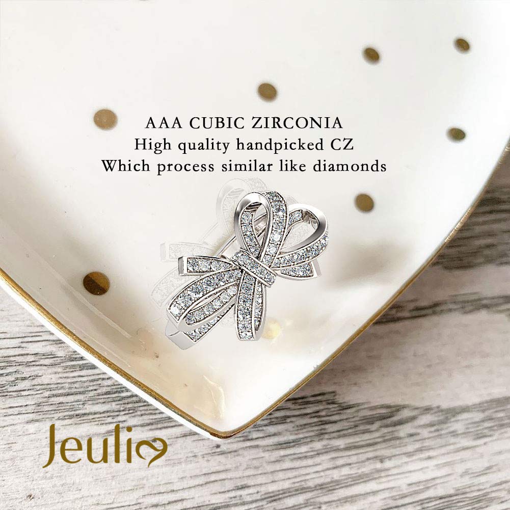 1 Carat Fashion Bowknot Ring 925 Sterling Silver with White CZ - Elegant Princess Cocktail Ring for Women | Wedding, Anniversary, Engagement & Promise Rings | Perfect for Date Nights, Parties & Special Occasions