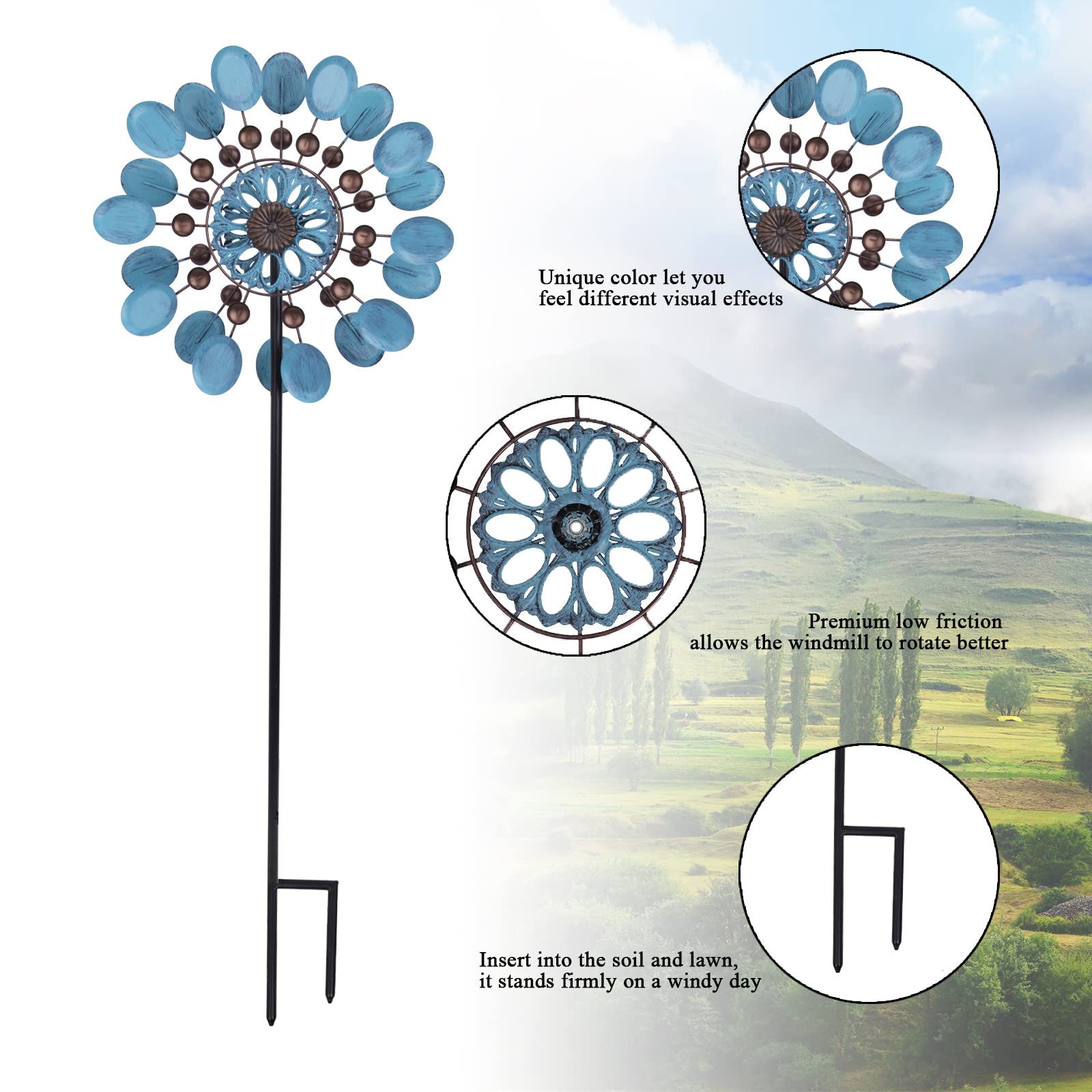 MUMTOP 44 Inches Kinetic Wind Spinner - Outdoor Metal Wind Catcher for Garden, Yard, Patio & Lawn Decor | Durable Weather-Resistant Windmill for Relaxing Outdoor Spaces & Zen Garden Atmosphere