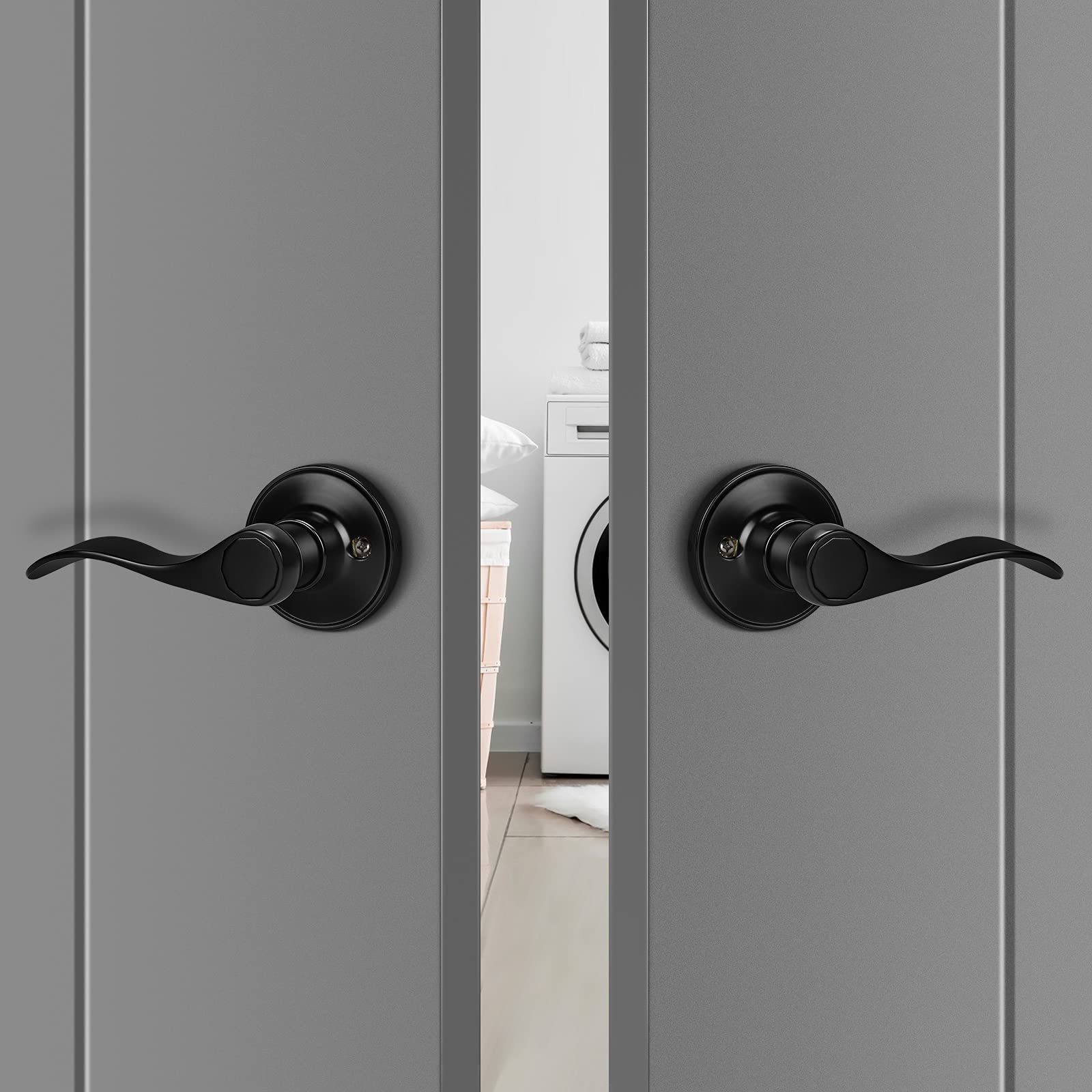 Gobrico 6-Pack Matte Black Wave Door Levers (3L/3R) for Home Security
