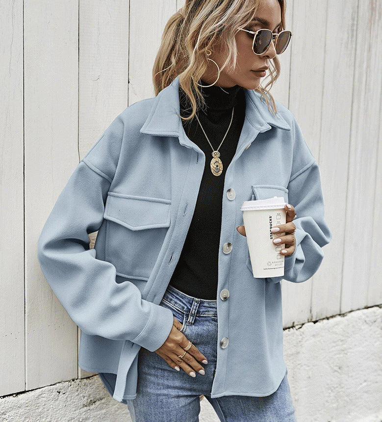 Women's Winter Wool Coat - Single Breasted Lapel Thickened Jacket, Loose Fit Short Outerwear for Fashion & Warmth - Perfect for Office, Travel & Casual Outfits
