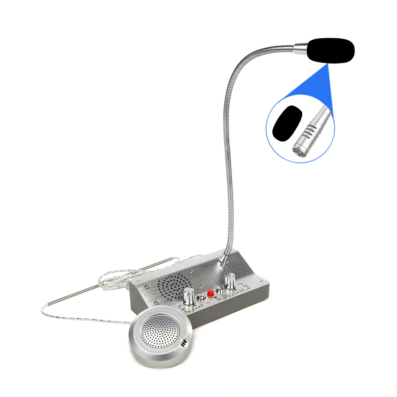 Two-Way Window Intercom Speaker with Mute Function - Silver | Clear Communication for Banks, Offices, Restaurants, Hospitals & Clinics | Ideal for Ticket Counters, Drive-Thrus & Security Checkpoints