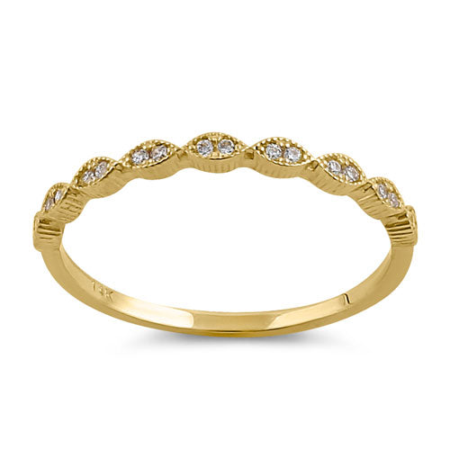 14K Solid Yellow Gold Thin Half Eternity CZ Ring for Women - Cubic Zirconia Wedding Band, Anniversary Gift, Bridal Jewelry for Everyday Wear & Special Occasions