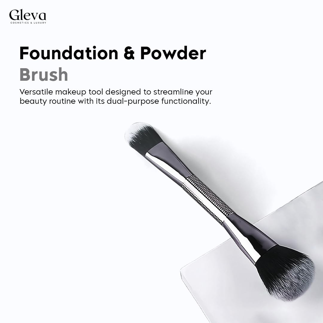 Gleva Dual-Ended Foundation Makeup Brush - Professional Powder & Blush Brush with Rounded Tapered Tip for Seamless Liquid, Cream & Powder Blending - Perfect for Everyday Makeup & Special Occasions
