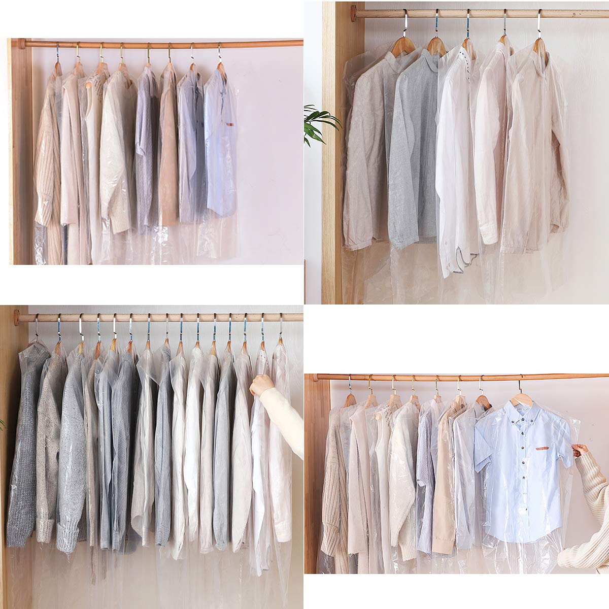 50PCS Clear Plastic Garment Bags for Hanging Clothes - Dry Cleaner Storage Bags, Laundry Clothes Covers | Perfect for Travel, Closet Organization & Dry Cleaning Storage