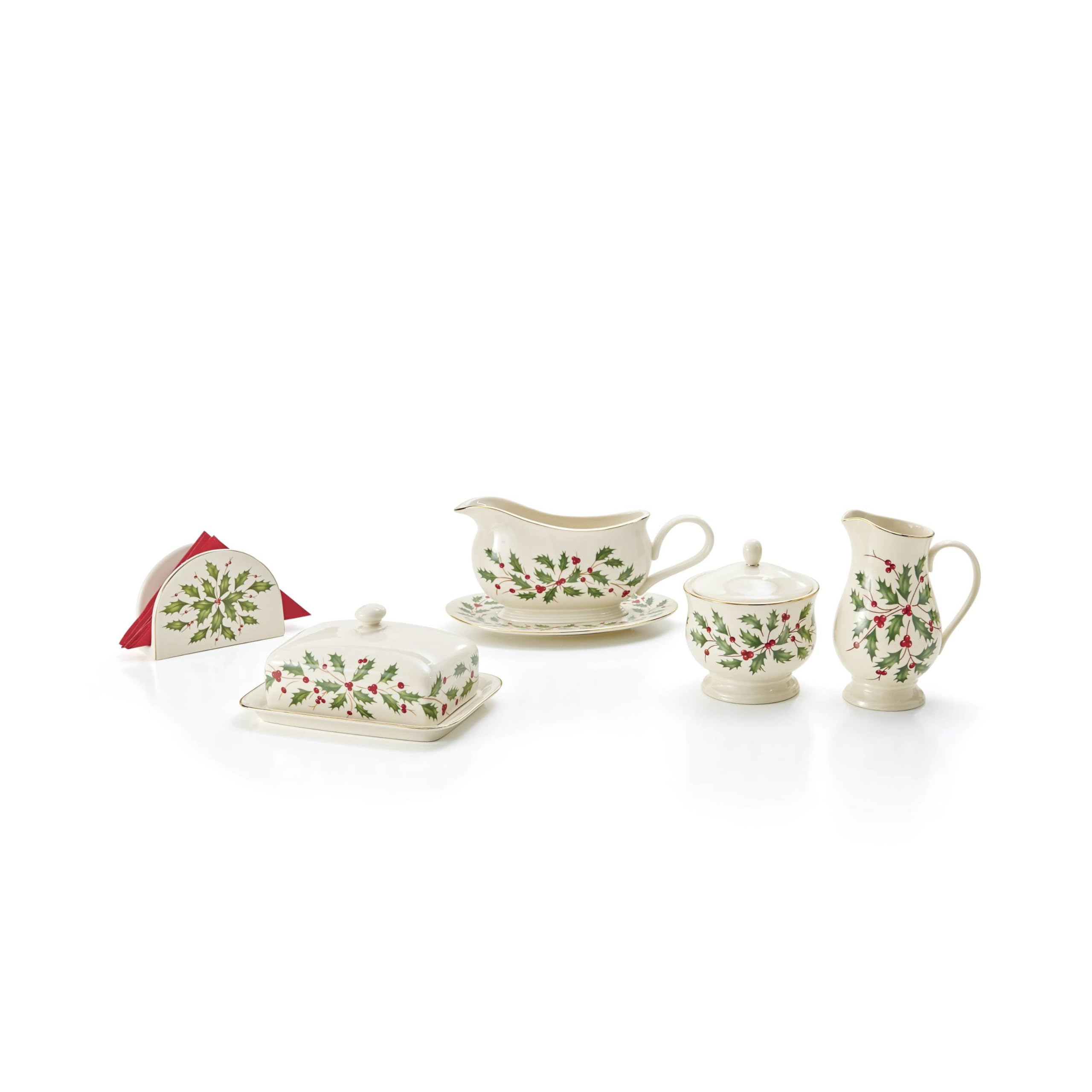 Lenox 843318 Holiday Gravy Boat with Stand - Elegant Christmas Serving Dish for Turkey, Ham & Holiday Dinners - Perfect for Thanksgiving, Christmas & Family Gatherings
