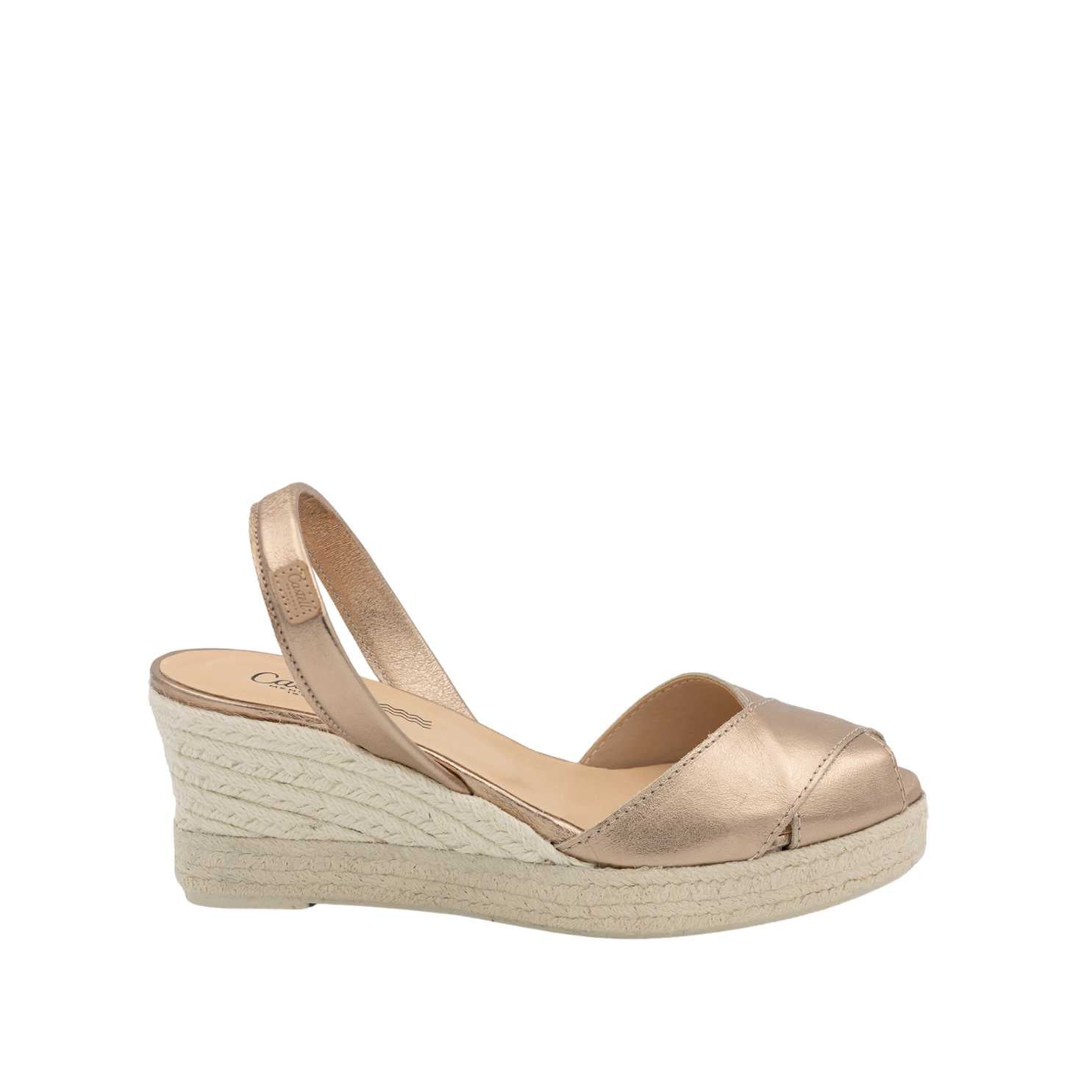 Women's Plain Open Toe Leather Menorcan Espadrilles - 2686 Mari Ugento Metallic Sandals | Comfortable Summer Beach Shoes for Casual Outings & Vacation