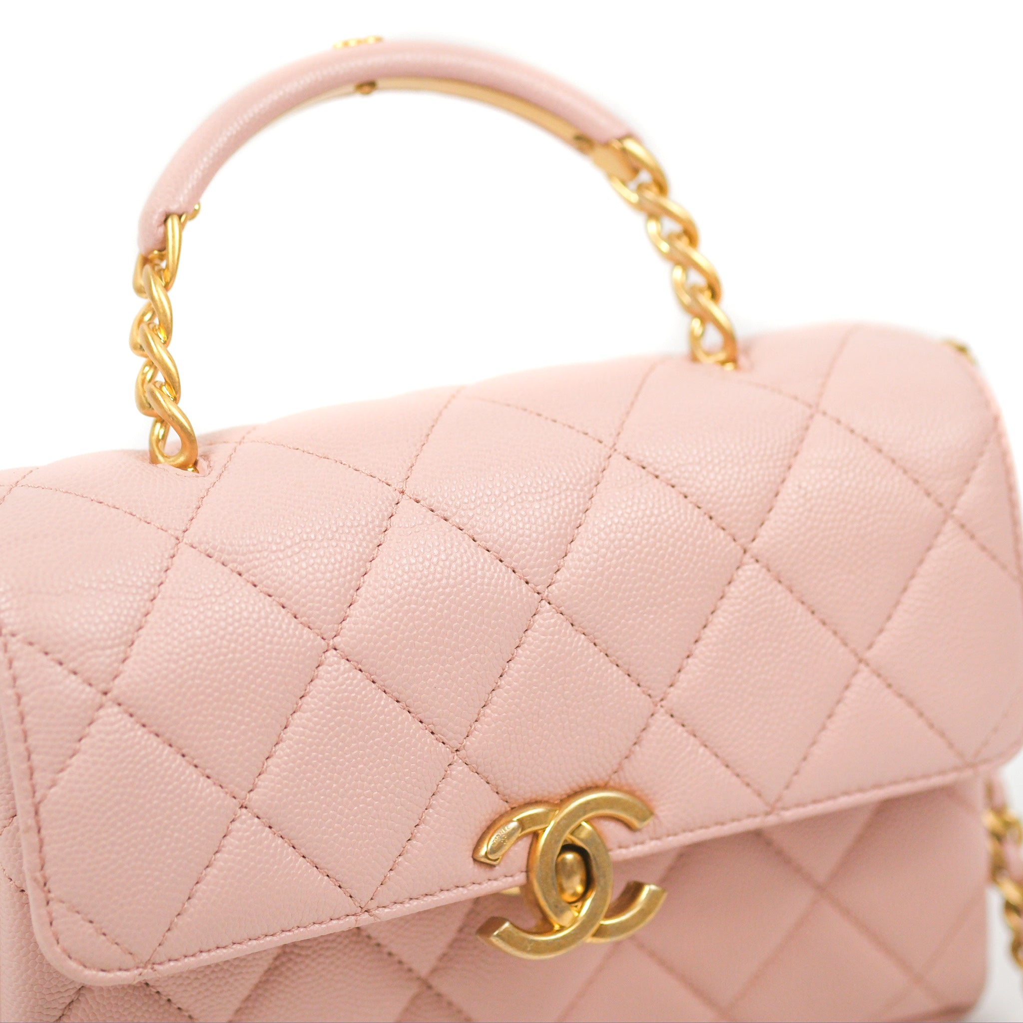 Chanel Carry Me Top Handle Flap Bag in Pink Caviar Leather with Aged Gold Hardware 23S Collection - Perfect for Date Nights, Parties & Special Occasions