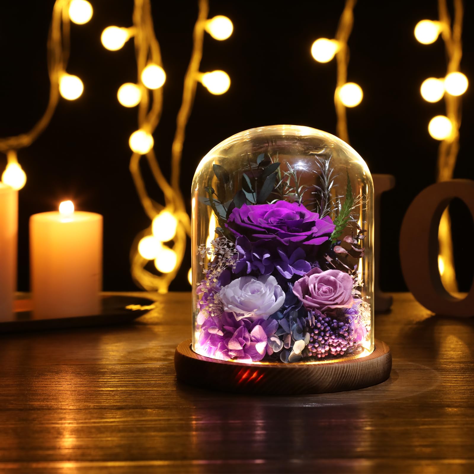 Long-Lasting Preserved Purple Rose in Glass Dome - Romantic Birthday Gift for Women, Mom & Friends | Flower Delivery for Anniversaries, Valentine's Day & Special Occasions