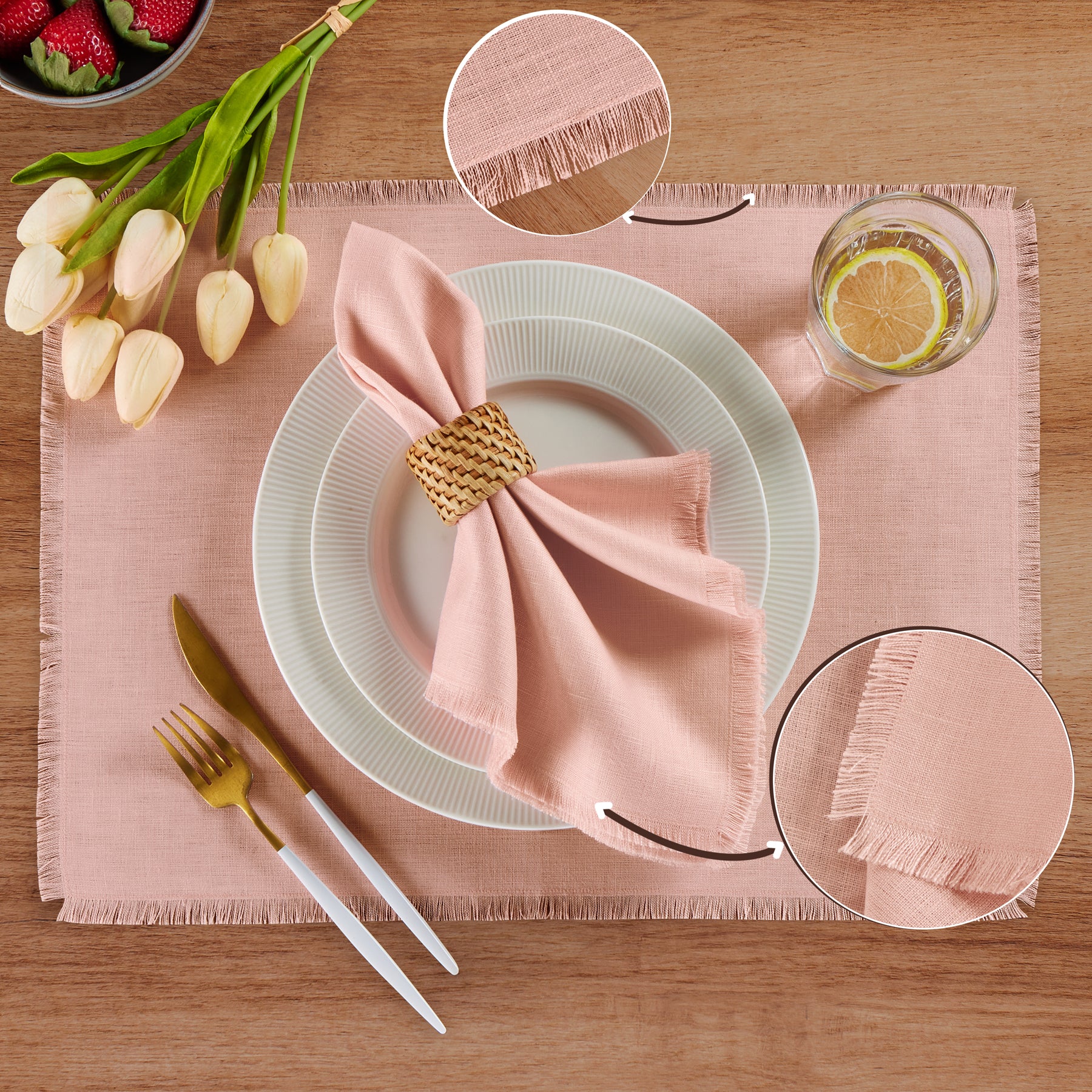 Stylish Fringe Placemats Set of 4 - Boho Chic Table Decor for Dining Room, Kitchen, or Outdoor Entertaining - Waterproof & Washable