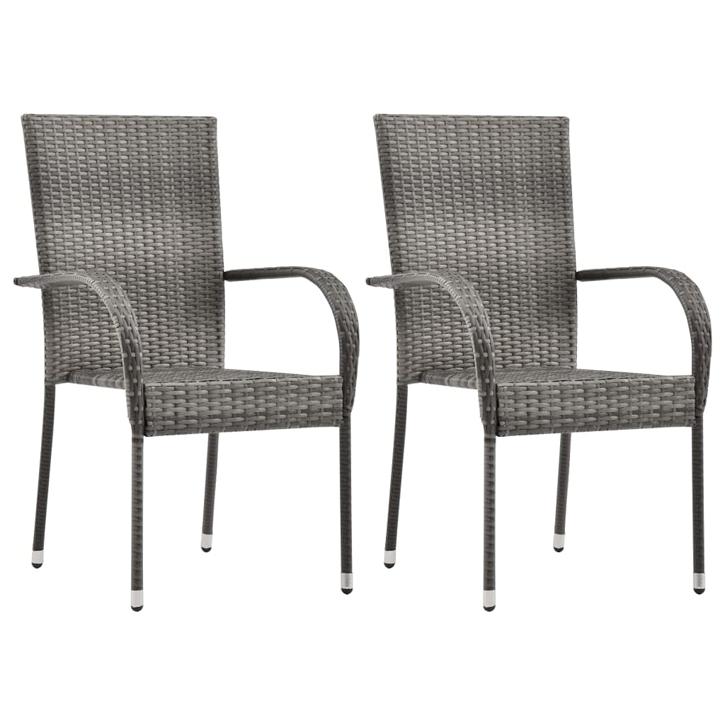 Modern Stackable Patio Chairs Set of 2 - Gray Poly Rattan Outdoor Dining Chairs for Garden, Terrace & Backyard - Weather-Resistant & Space-Saving for Small Balcony, Poolside Lounging & Outdoor Entertaining
