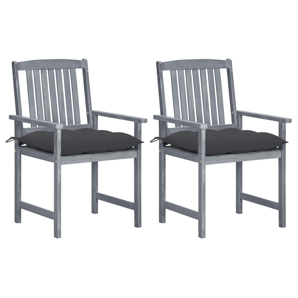 vidaXL 2-Piece Gray Acacia Wood Patio Chairs Set with Anthracite Cushions - Modern Outdoor Garden Furniture for Patio, Deck & Lounge - Rustic Style, 17.1