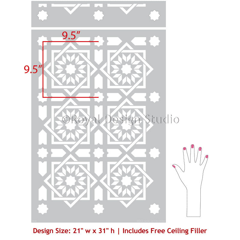 Almeria Allover Tile Stencil - Reusable DIY Wall & Floor Stenciling Kit for Home Decor, Bathroom, Kitchen Backsplash - Perfect for Painting Patterns on Ceramic, Concrete & Wood Surfaces