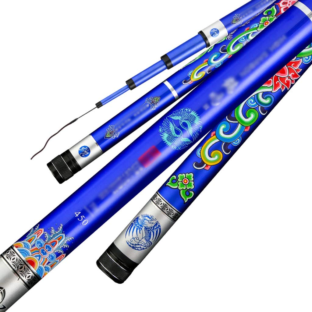 Xiaokeai Telescopic Fishing Rod Set - Ultra Hard & Light 8H 19-Tone Fishing Pole with Chinese Retro Blue Pattern (3.6M) - Perfect for Tilapia, Fly Fishing & Hand Rod Angling in Lakes & Rivers