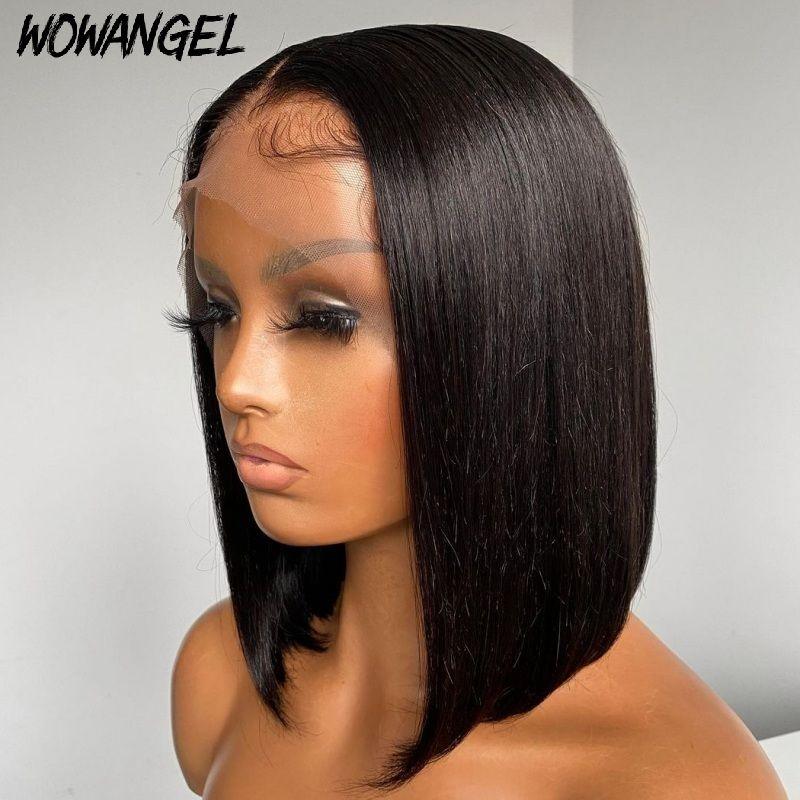 WOWANGEL 13x4 Transparent Lace Front Wig - Straight Bob Human Hair Wig 180% Density Natural Black for Women | Perfect for Daily Wear, Cosplay & Special Occasions