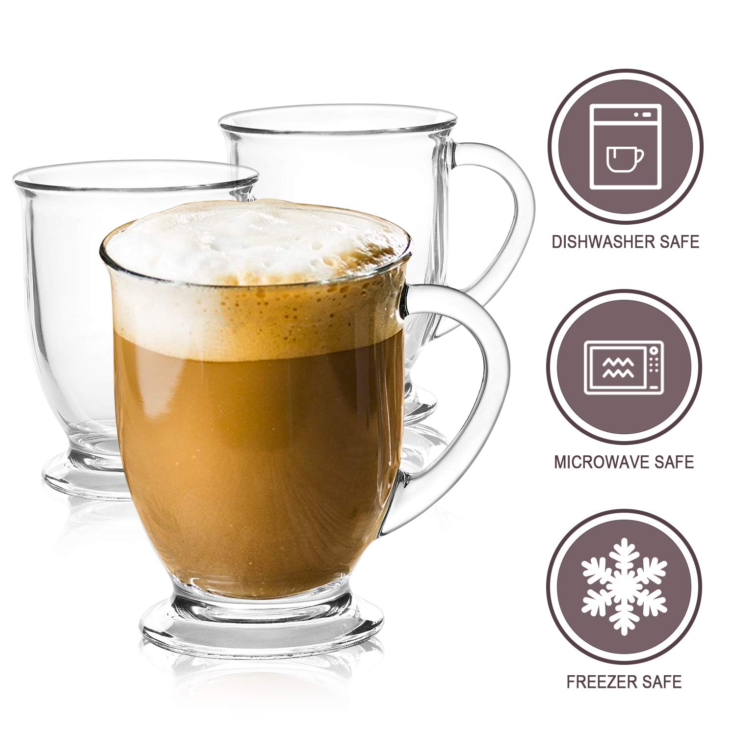15oz Glass Coffee Mugs Set of 6 - Perfect for Latte, Tea & Hot Drinks at Home