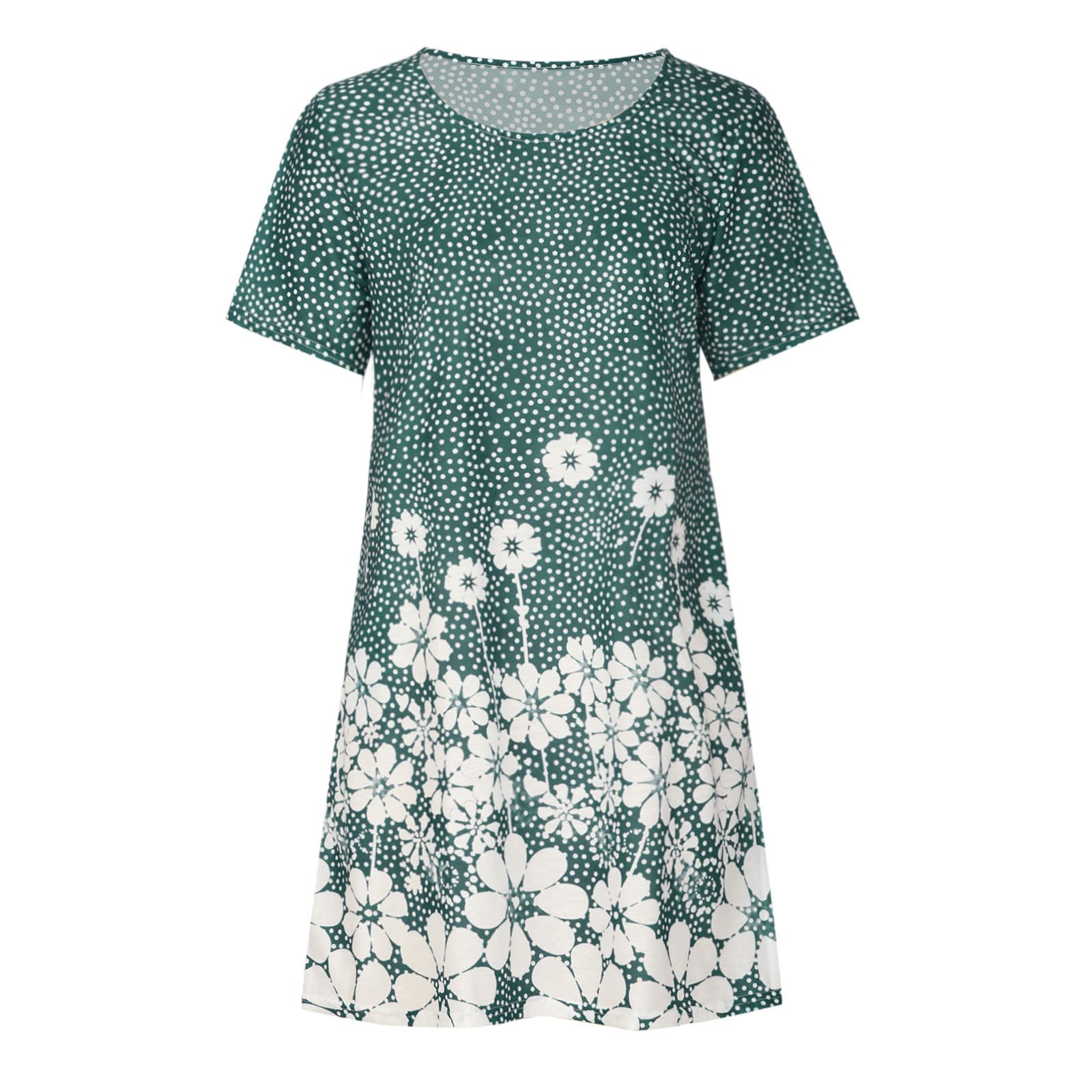 Women's Casual Flowy Pleated T-Shirt Dress with Pockets - Green | Comfortable Loose Fit Summer Dress for Outings, Beach & Everyday Wear