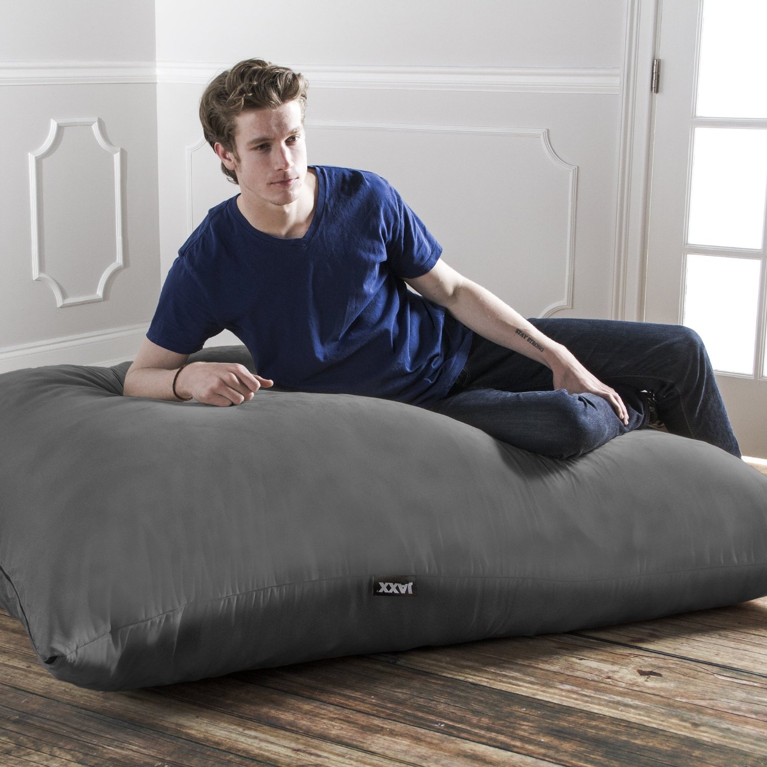 Jaxx Pillow Saxx 5.5-Foot Oversized Bean Bag Chair - Ultra Soft Floor Pillow Lounger for Adults & Teens, Charcoal Grey - Perfect for Gaming, Movie Nights & Dorm Room Relaxation