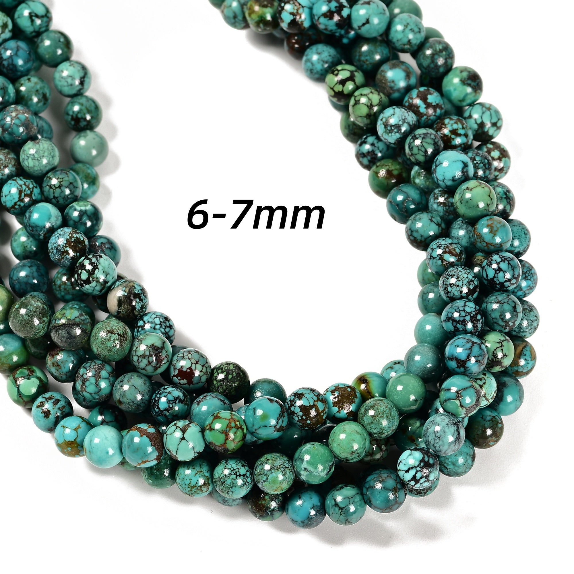 Natural Blue Green Turquoise Beads 4mm-9.5mm Round Smooth Gemstone Beads for Jewelry Making - 15.5 Inch Strand - Perfect for Necklaces, Bracelets & DIY Craft Projects