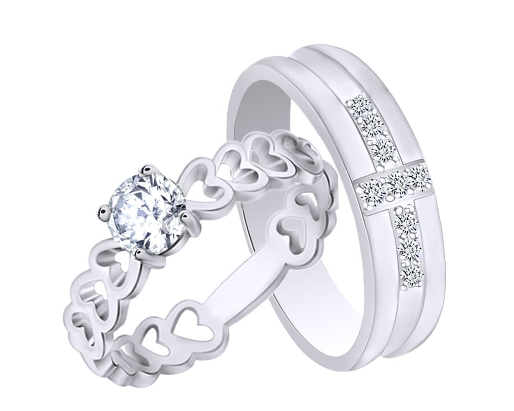 Affordable His & Hers Matching Couple Rings - 925 Sterling Silver Solitaire Engagement Rings with White Cubic Zirconia - Perfect for Weddings, Anniversaries & Romantic Gifts