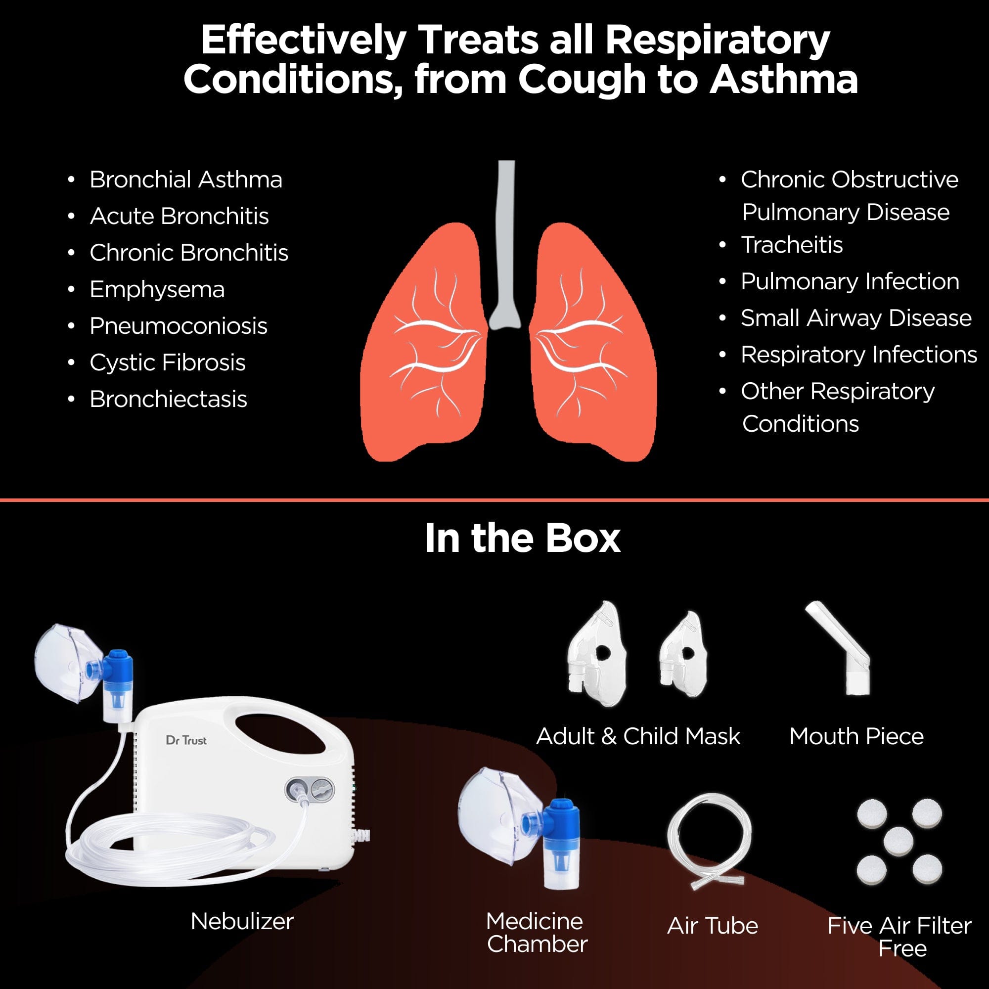 Dr Trust USA Portable Handyneb Compressor Nebulizer Machine for Kids & Adults - Fast Relief for Cold, Cough, Congestion, Allergies & Respiratory Ailments - Perfect for Home, Travel & Emergency Use (Model 401WB)