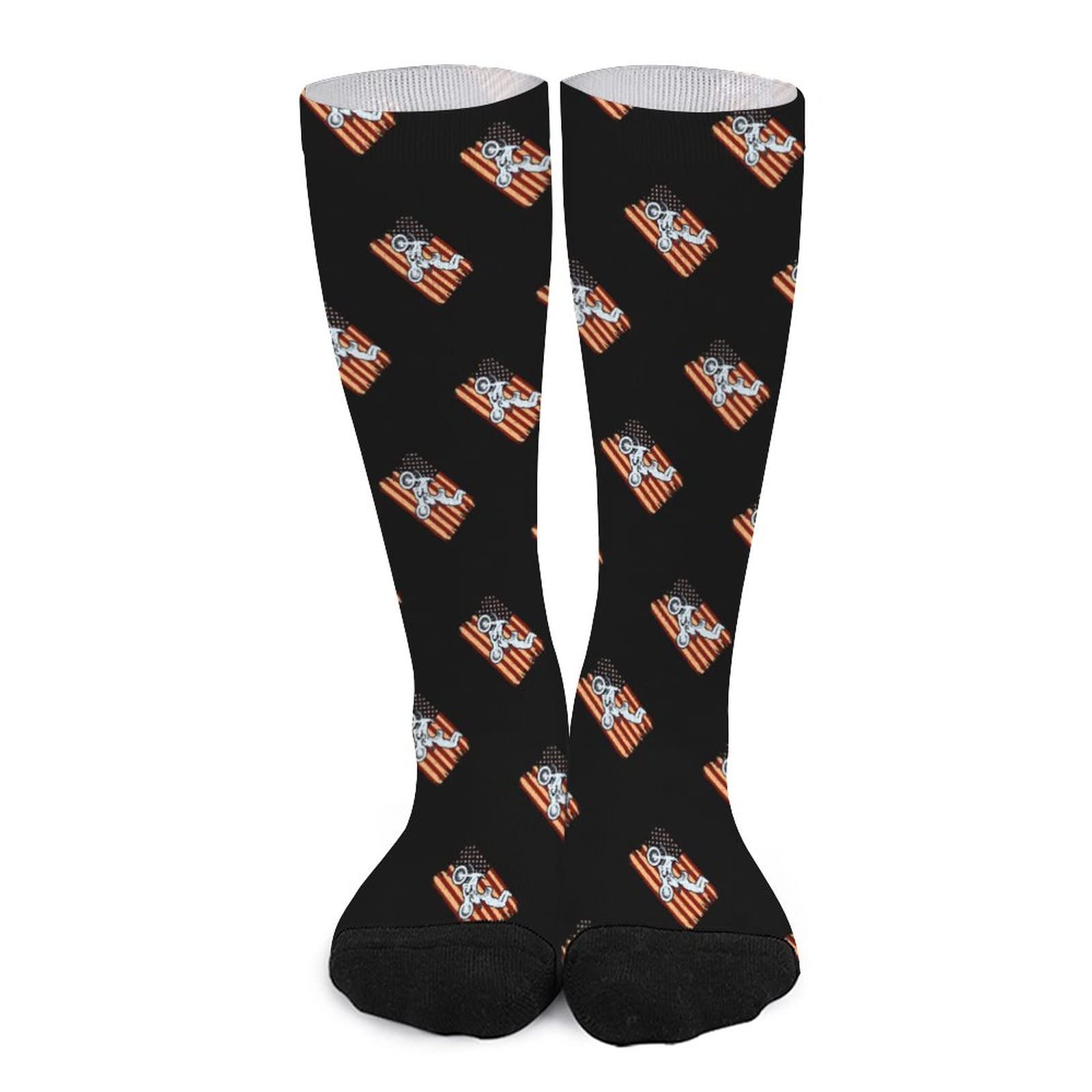 Motocross Dirt Bike Socks - USA American Flag Printed Tube Socks for Men & Women - Breathable Sports Socks for Motorcycle Riding, Cycling & Outdoor Activities