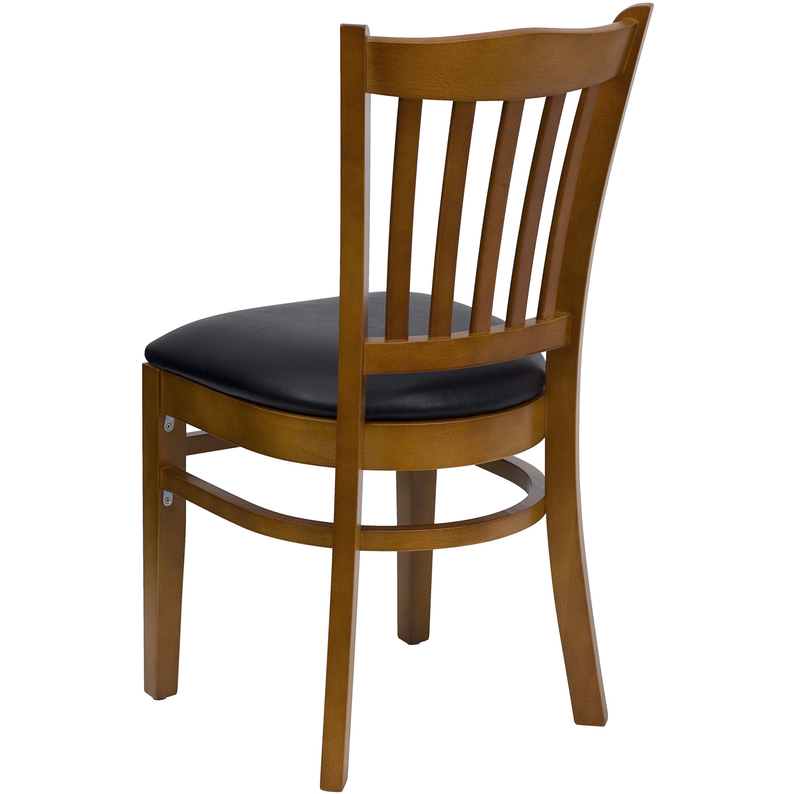 EMMA + OLIVER Cherry Wood Dining Chair with Vertical Slat Back & Black Vinyl Seat - Modern Kitchen, Dining Room, Office Furniture for Home Decor