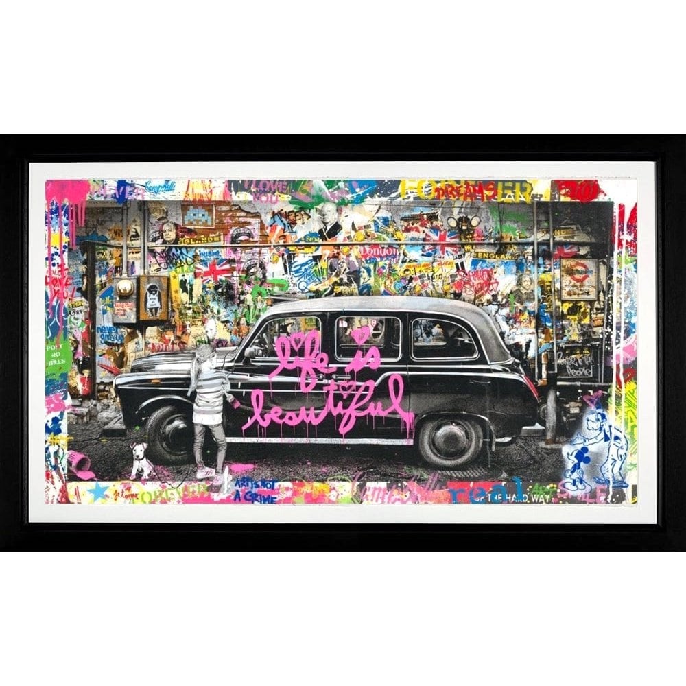 MR BRAINWASH Black Cab Original Artwork - Urban Street Art Canvas for Home & Office Decor