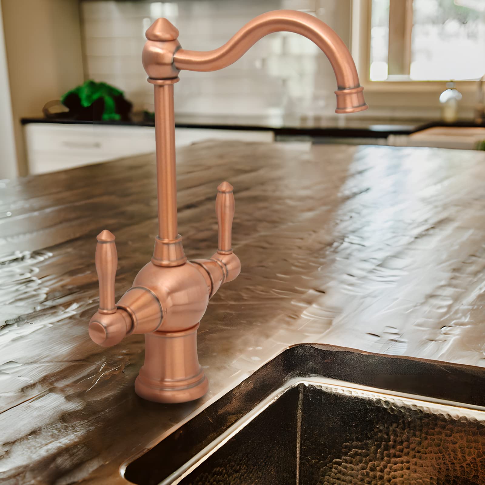 2-Handle Copper Drinking Water Filter Faucet - Dual Lever Hot & Cold Water Dispenser for Instant Hot Water Tanks & Filtration Systems | Perfect for Kitchen Sinks, RV Water Systems & Home Purification