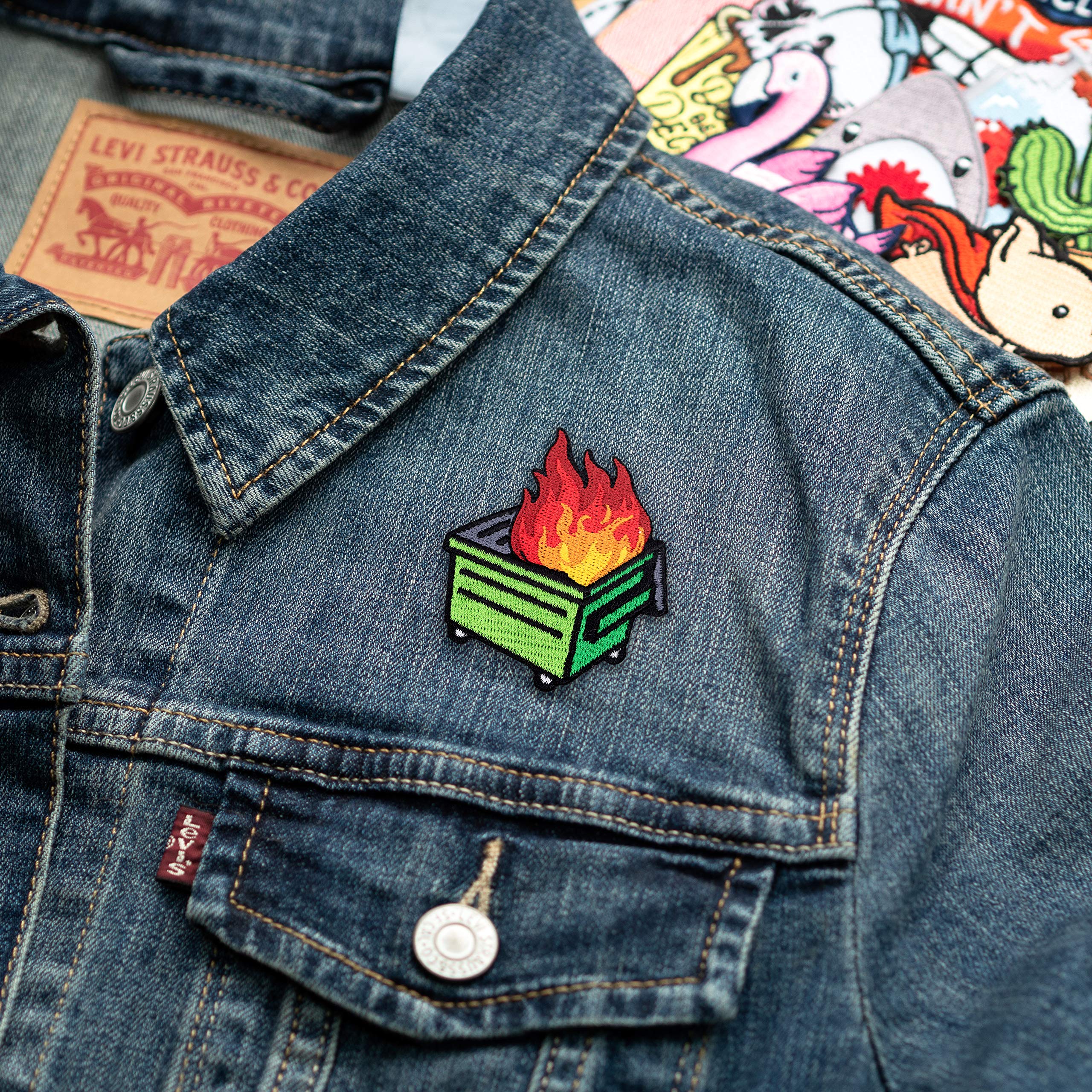 Winks For Days Dumpster Fire Embroidered Iron-On Patch (Green Fire Design) - Perfect for DIY Jackets, Backpacks & Denim Customization