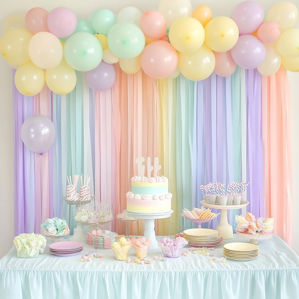8 Pastel Streamers - 656ft Pack of Pastel Birthday Party Decorations, Rainbow Party Supplies, Wedding Backdrop Decor (1.8