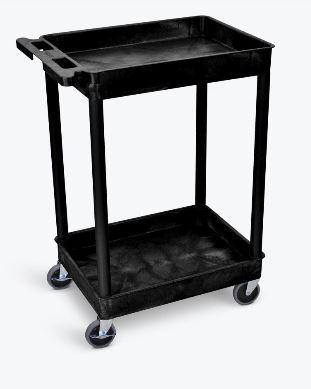 Luxor 2-Shelf Black Utility Cart with Wheels - Heavy Duty Rolling Storage Cart for Kitchen, Office, Garage Organization and Mobility