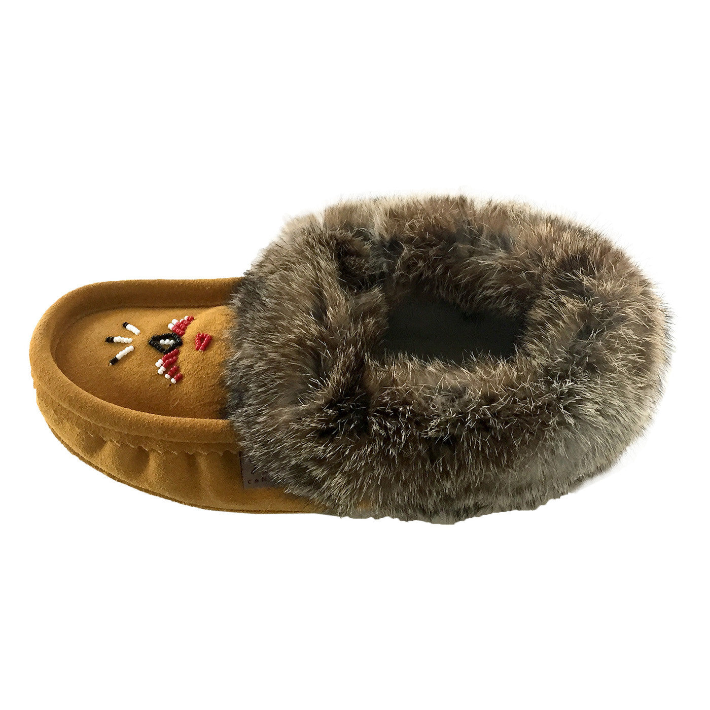 Women's Soft Rabbit Fur Thunderbird Beaded Moccasins - Comfortable Native American Style Slippers for Winter Indoor/Outdoor Wear