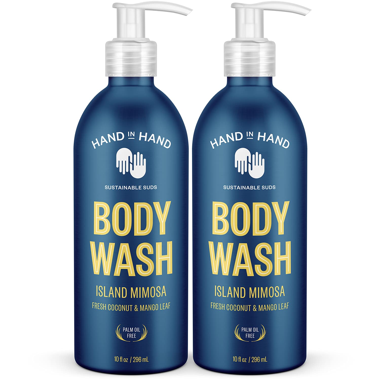Gentle Hand in Hand Body Wash for All Skin Types - 10 Fl Oz, Fresh Coconut & Mango Leaf Scent, Island Mimosa Fragrance, 2 Pack - Perfect for Daily Shower, Spa Day & Travel