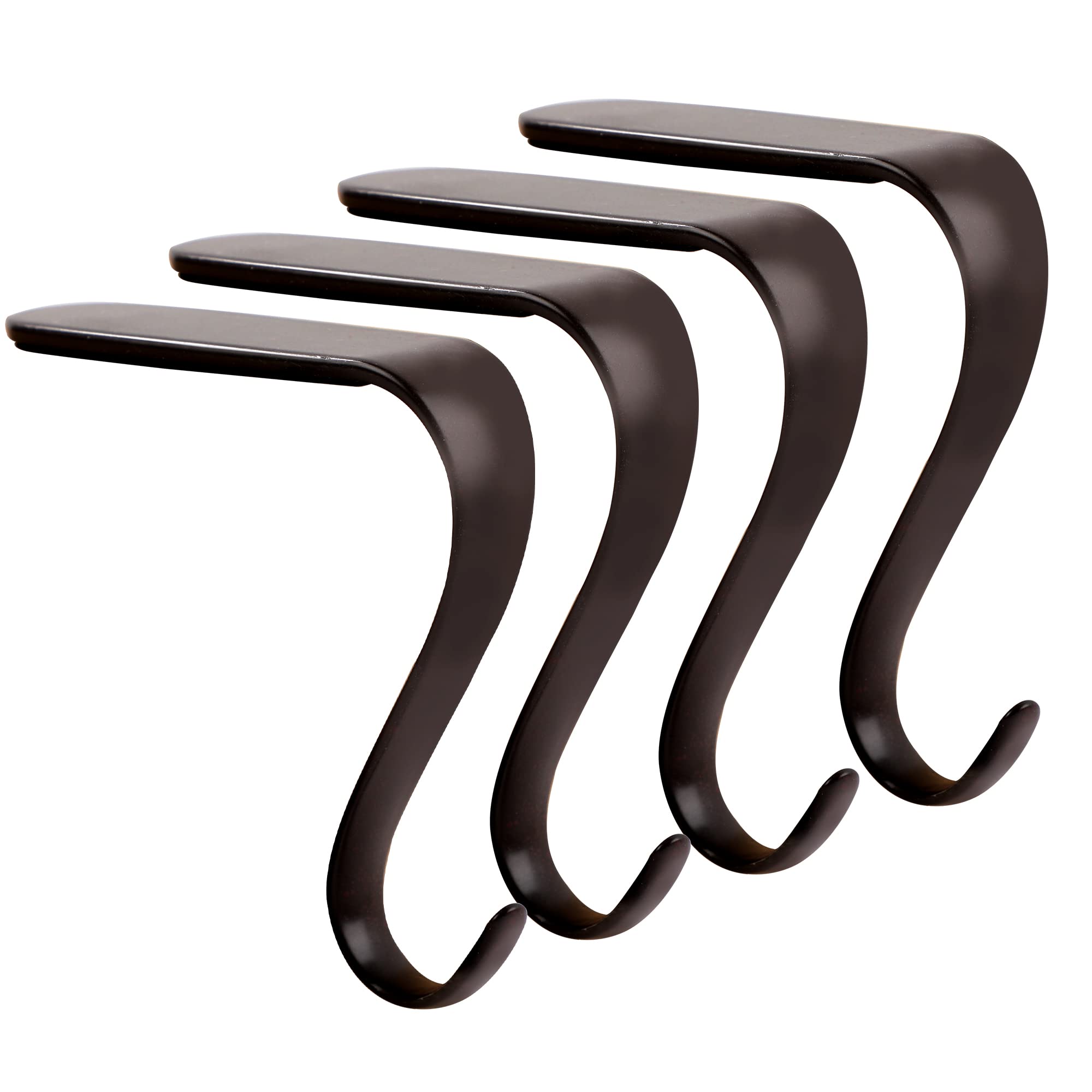 Festive Christmas Stocking Holders - Set of 4 Rustic Black Fireplace Hooks for Holiday Decor - Perfect for Mantel Decorating, Xmas Tree Hanging & Cozy Home Styling