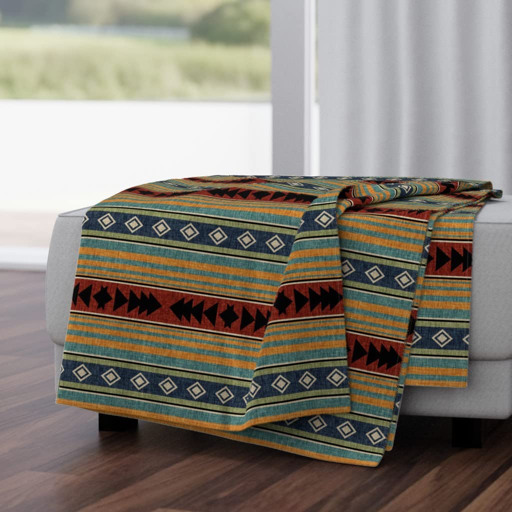 Luxe Velvet Throw Blanket 50x70 Inches - Western Cowboy Retro Camping Blanket with Southwestern Stripe Design | Soft & Cozy for Bed, Sofa, RV & Outdoor Adventures