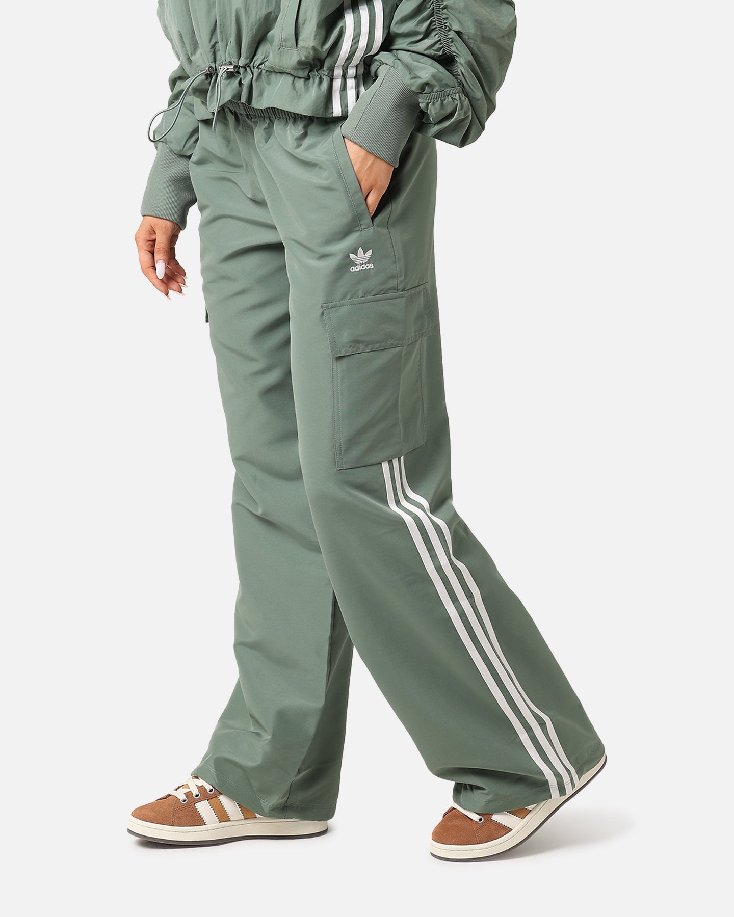 Adidas Women's 3 Stripes Cargo Pants - Trace Green | Comfortable Casual & Streetwear Pants for Women | Perfect for Hiking, Travel & Everyday Wear
