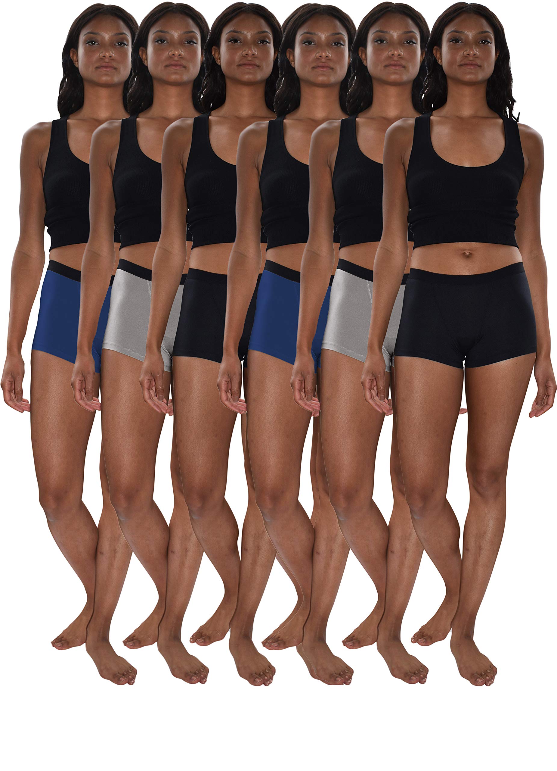 Sexy Basics Women's 6 Pack Cotton Boy Short Underwear - Soft Breathable Comfortable Panties for Workout, Yoga, Sleep and Everyday Wear