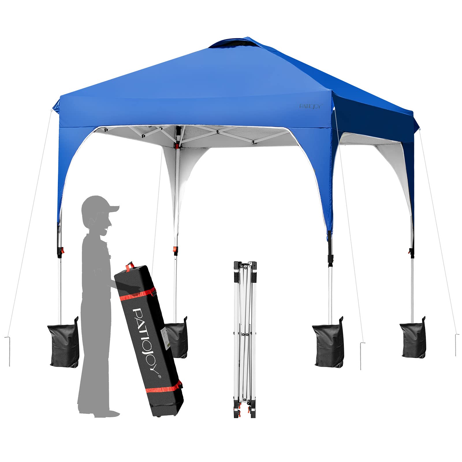 Tangkula 6.6x6.6 FT Outdoor Pop-Up Canopy Tent - Adjustable Height Commercial Instant Shelter with Carry Bag & 4 Weight Bags - Waterproof Sun Shade for Camping, Beach, Picnic, Backyard Parties (Blue)