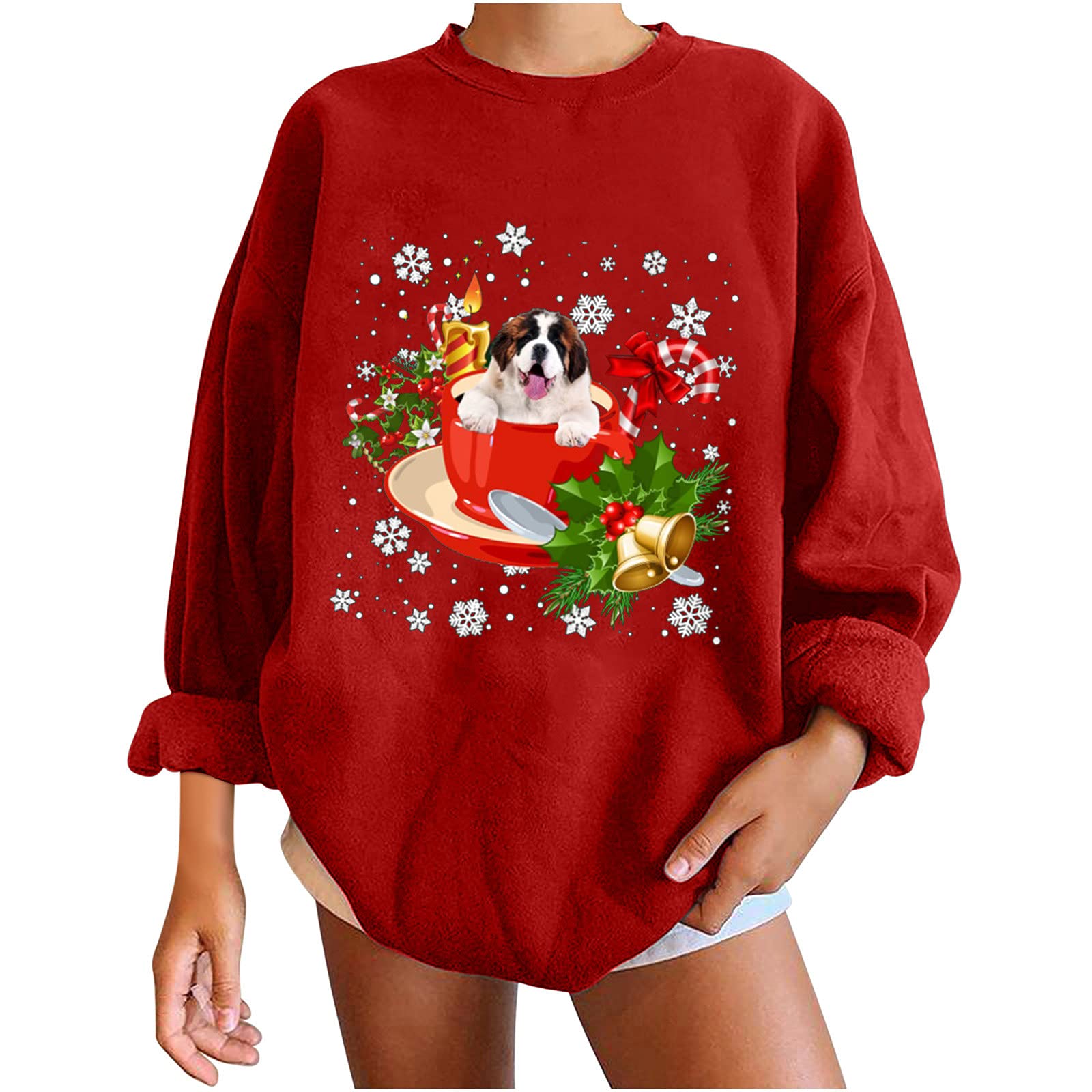 Homlpope Women's Graphic Sweatshirt - Loose Fit Winter Fall Pullover for Casual, Gym & Vacation - Christmas Holiday Sweatshirt 2022 - Cozy Fleece Top for Workout, Running, Travel & Seasonal Outfits